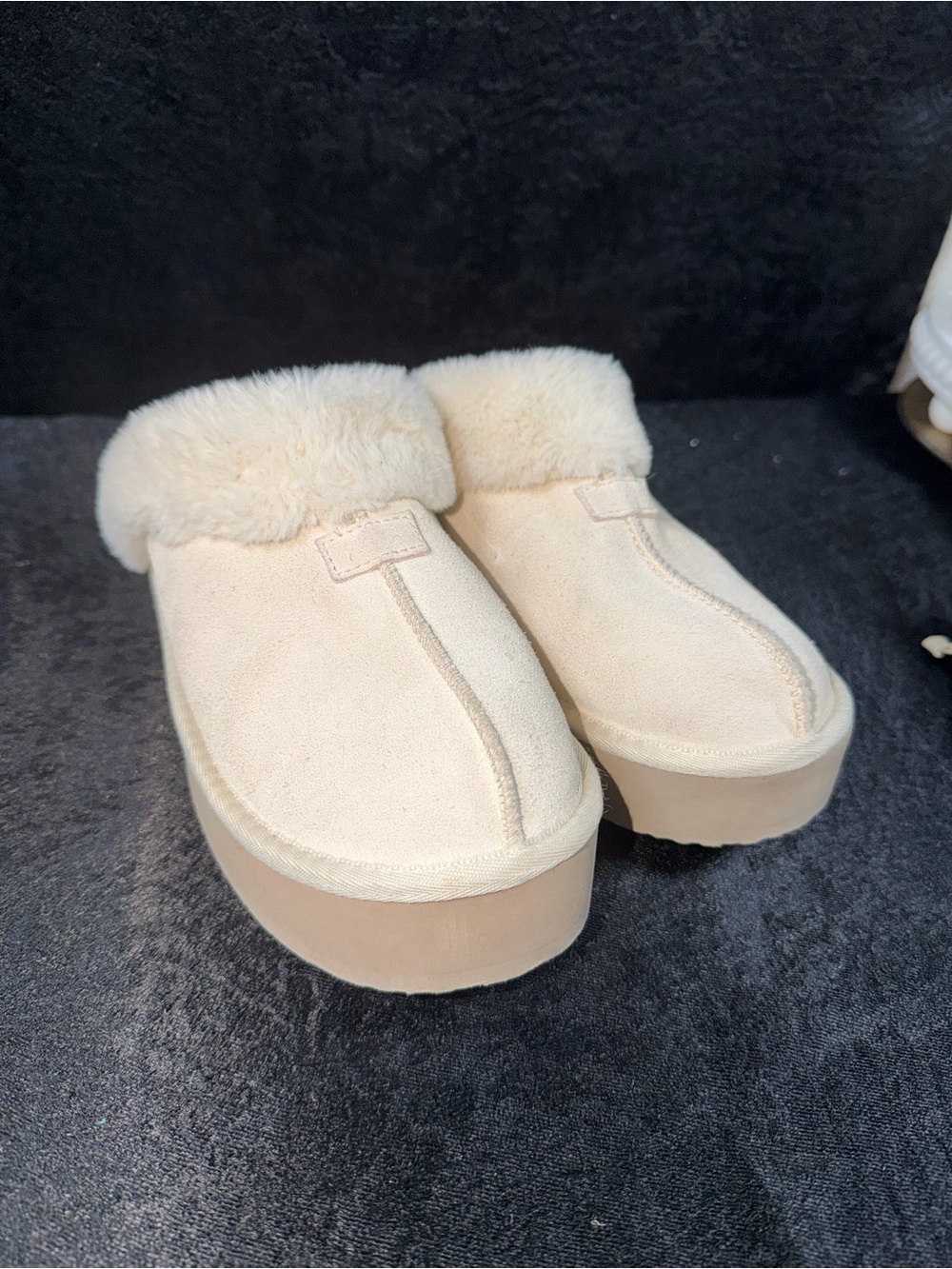 Cozy Cream Faux-Shearling Platform Mules